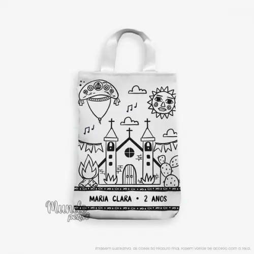Sacola com Alça 18cm x 25cm Festa Junina para Colorir