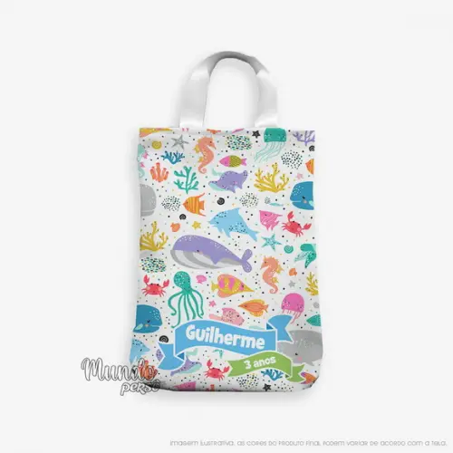 Sacola com Alça 18cm x 25cm Fundo do Mar