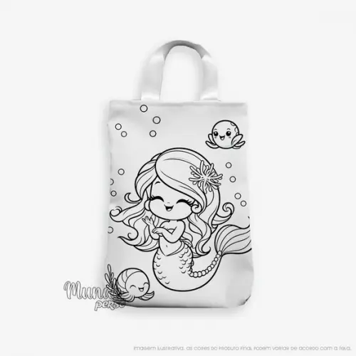 Sacola com Alça 18cm x 25cm Fundo do Mar Sereia para Colorir