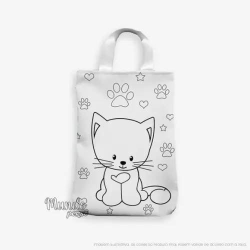 Sacola com Alça 18cm x 25cm Gatinho para Colorir