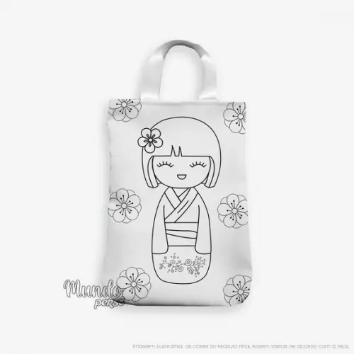 Sacola com Alça 18cm x 25cm Kokeshi para Colorir