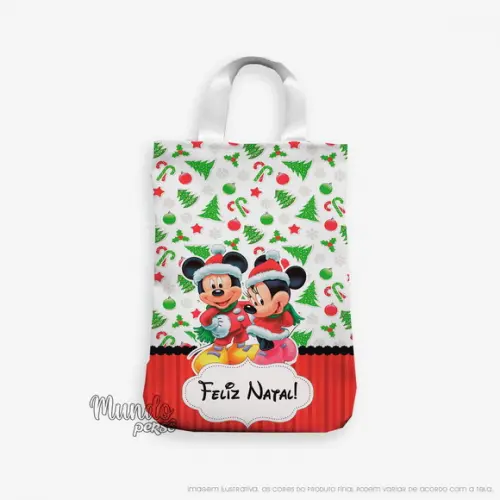 Sacola com Alça 18cm x 25cm Mickey e Minnie Natal
