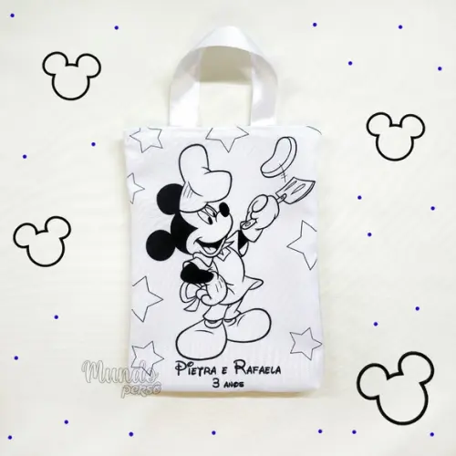 Sacola com Alça 18cm x 25cm Mickey Confeiteiro para Colorir