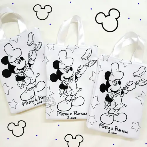 Sacola com Alça 18cm x 25cm Mickey Confeiteiro para Colorir