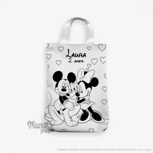 Sacola com Alça 18cm x 25cm Mickey e Minnie para Colorir