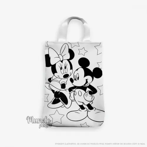Sacola com Alça 18cm x 25cm Mickey e Minnie para Colorir