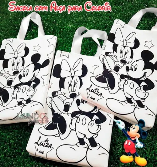 Sacola com Alça 18cm x 25cm Mickey e Minnie para Colorir