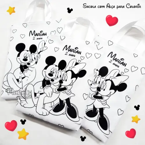 Sacola com Alça 18cm x 25cm Mickey e Minnie para Colorir