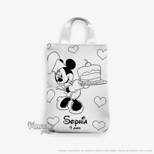 Sacola com Alça 18cm x 25cm Minnie Confeitaria para Colorir