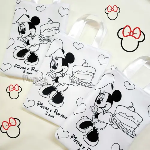Sacola com Alça 18cm x 25cm Minnie Confeitaria para Colorir