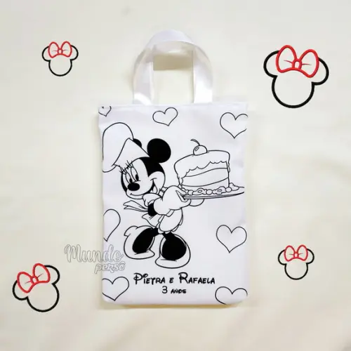 Sacola com Alça 18cm x 25cm Minnie Confeitaria para Colorir