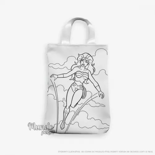 Sacola com Alça 18cm x 25cm Mulher-maravilha para Colorir