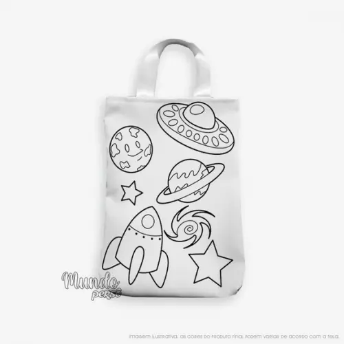 Sacola com Alça 18cm x 25cm Planetas para Colorir