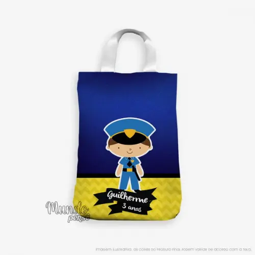Sacola com Alça 18cm x 25cm Policial Cute