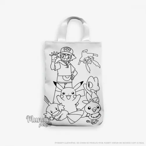 Sacola com Alça 18cm x 25cm Pokemon para Colorir