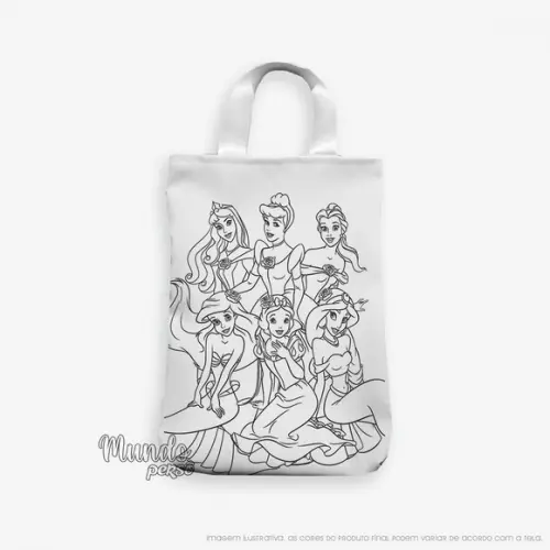Sacola com Alça 18cm x 25cm Princesas para Colorir