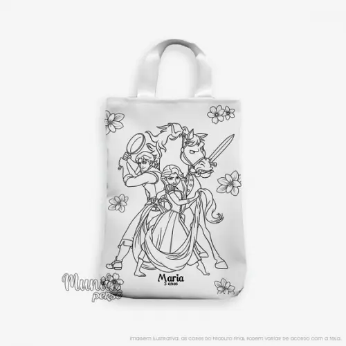 Sacola com Alça 18cm x 25cm Rapunzel para Colorir