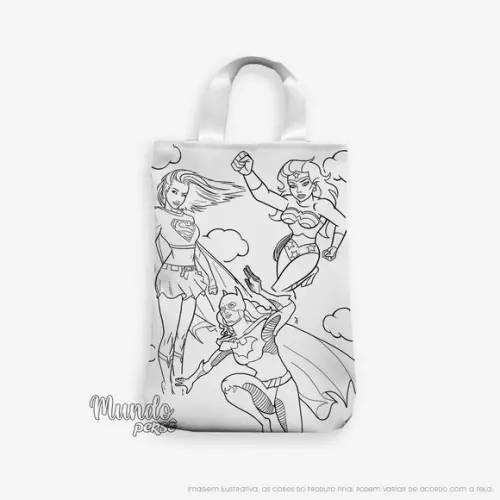 Sacola com Alça 18cm x 25cm Super Heroínas para Colorir