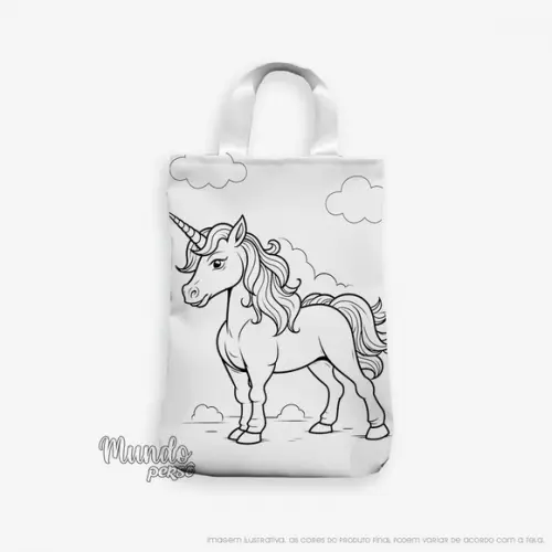 Sacola com Alça 18cm x 25cm Unicórnio para Colorir