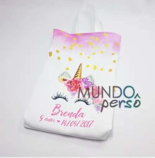 Sacola com Alça 18cm x 25cm Unicórnio