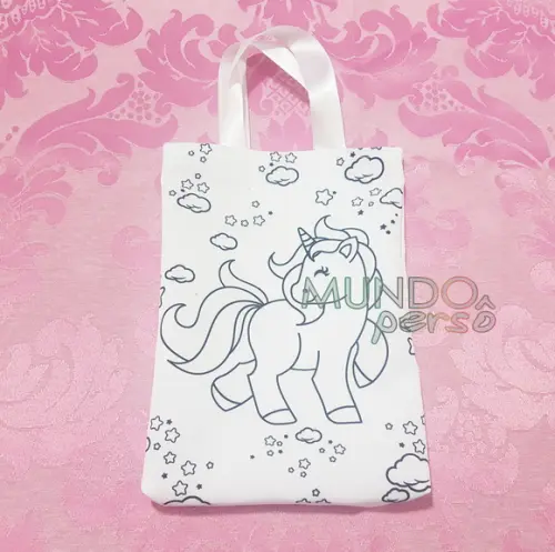 Sacola com Alça 18cm x 25cm Unicórnio para Colorir