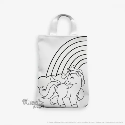 Sacola com Alça 18cm x 25cm Unicórnio para Colorir