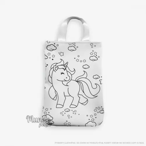 Sacola com Alça 18cm x 25cm Unicórnio para Colorir