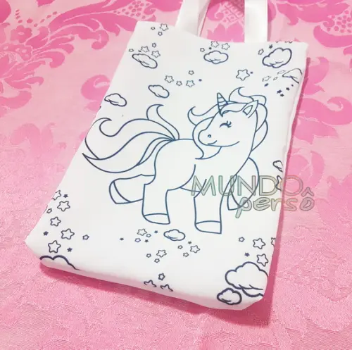Sacola com Alça 18cm x 25cm Unicórnio para Colorir