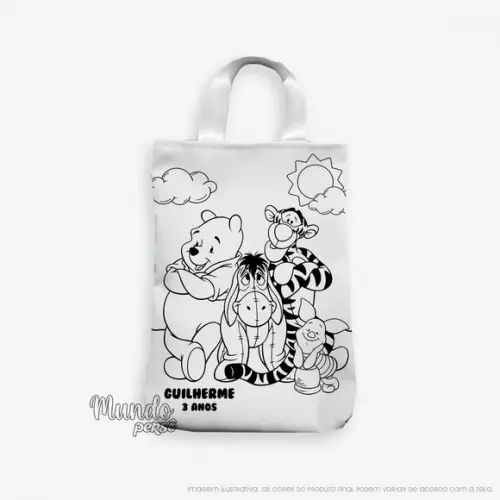 Sacola com Alça 18cm x 25cm Ursinho Pooh para Colorir
