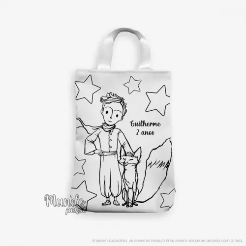 Sacola com Alça para Colorir 18cm x 25cm Pequeno Príncipe