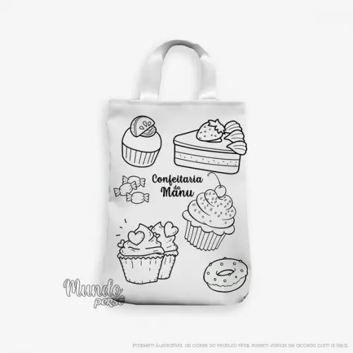 Sacola com Alça para Colorir 18cm x 25cm Confeitaria - Doces