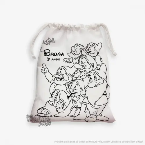 Sacolinha 18cm x 25cm Branca de Neve Anões para Colorir