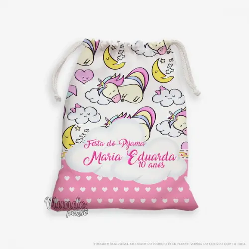 Sacolinha 18cm x 25cm Festa do Pijama Unicórnio