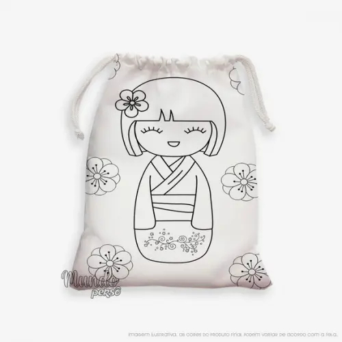 Sacolinha 18cm x 25cm Kokeshi para Colorir