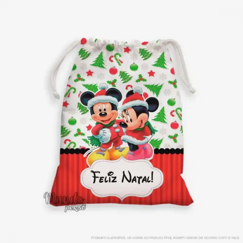 Sacolinha 18cm x 25cm Mickey e Minnie Natal