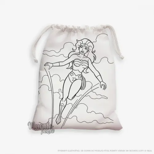 Sacolinha 18cm x 25cm Mulher Maravilha para Colorir