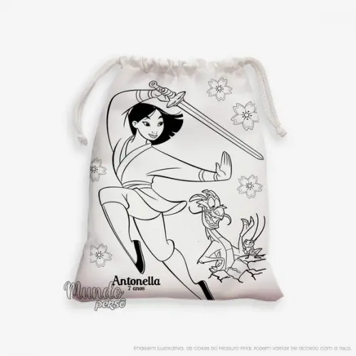 Sacolinha 18cm x 25cm Mulan para Colorir