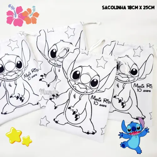 Sacolinha 18cm x 25cm Stitch para Colorir