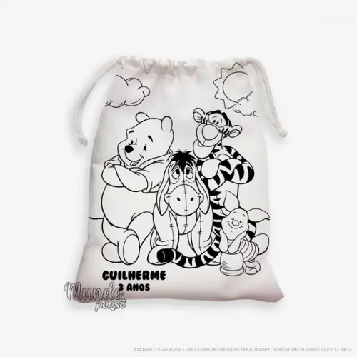 Sacolinha 18cm x 25cm Ursinho Pooh para Colorir