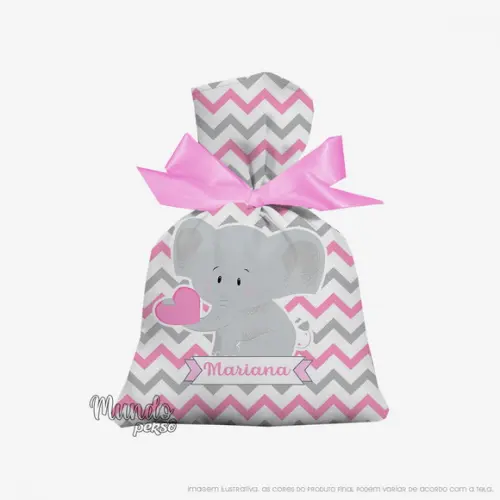 Saquinho Elefante Rosa 15cm x 20cm