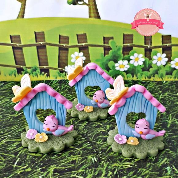 Aplique jardim encantado biscuit | casinha de passarinho