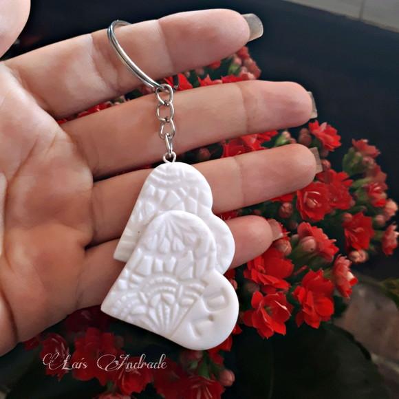 Chaveiro Corações + Caixinha Lembrancinha de Casamento