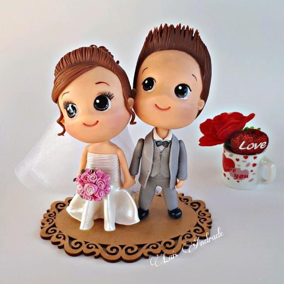 Noivinhos Modelo Chibi Feito em Biscuit