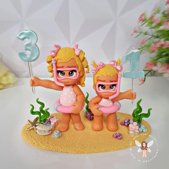 Topo de Bolo Cenário Fundo do Mar Personalizado em biscuit