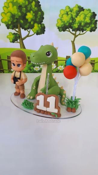Topo de Bolo Dinossauro Personalizado em biscuit