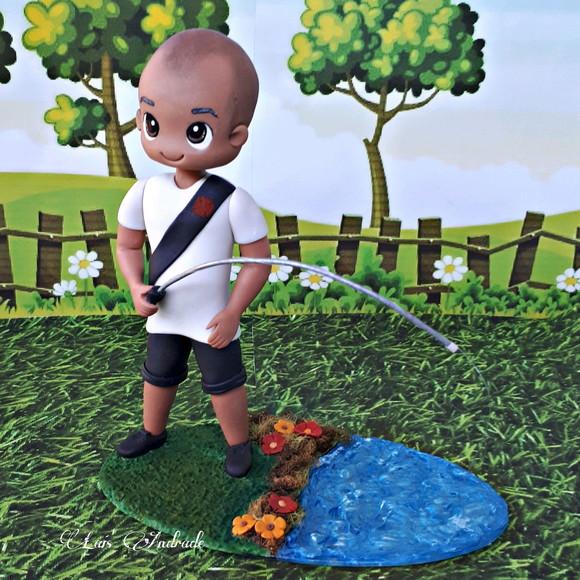 Topo de bolo pescador vascaíno personalizado em biscuit
