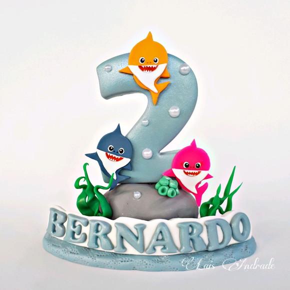 Vela Baby Shark Em Biscuit - Topo De Bolo