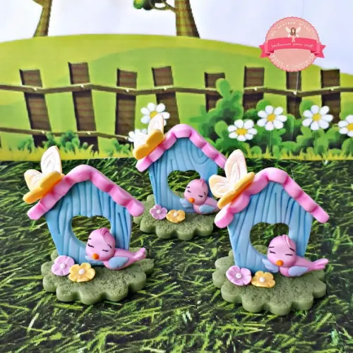 Aplique jardim encantado biscuit | casinha de passarinho
