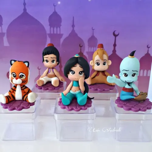 Caixinha Princesa Jasmine , Aladdin, Abu e Gênio da lâmpada