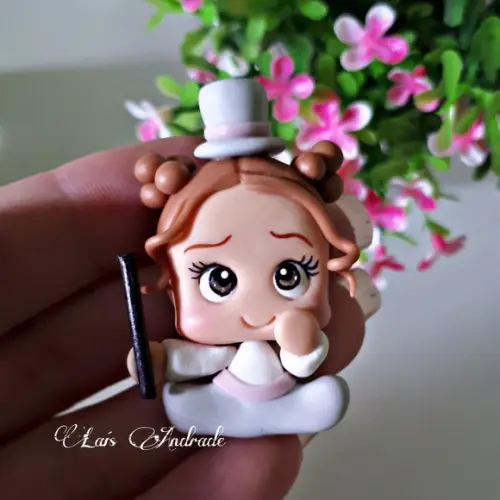 Mini aplique mágica circo rosa em biscuit